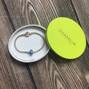 Chamilia Silver Snap Bracelet w/ Blue Charm